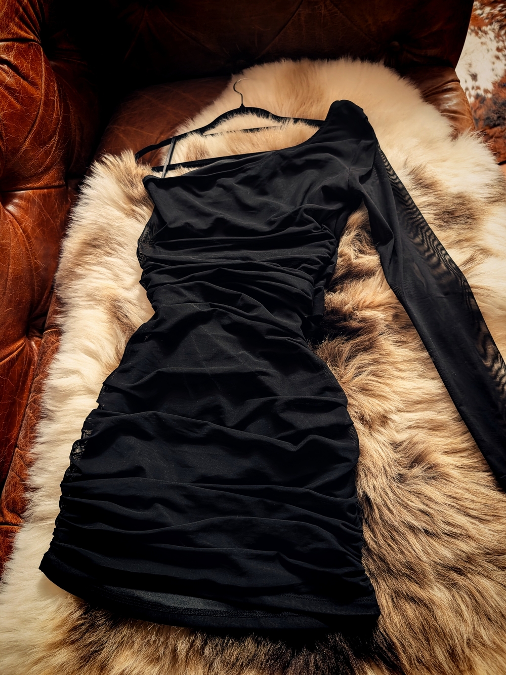 Black One-Shoulder Ruched Women’s Dress